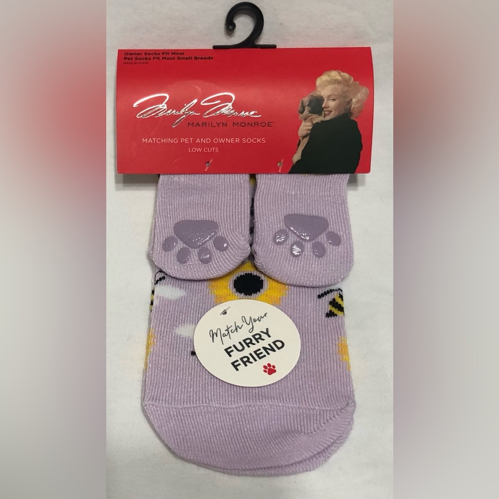 Marilyn Monroe Pet and owner matching crew Socks sun flowers bee Be Kind.purple